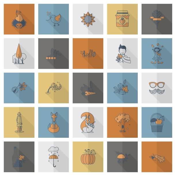 一套平坦的秋天图标图片下载