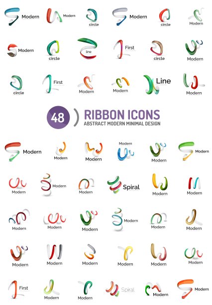 线条丝带标志套装图片下载