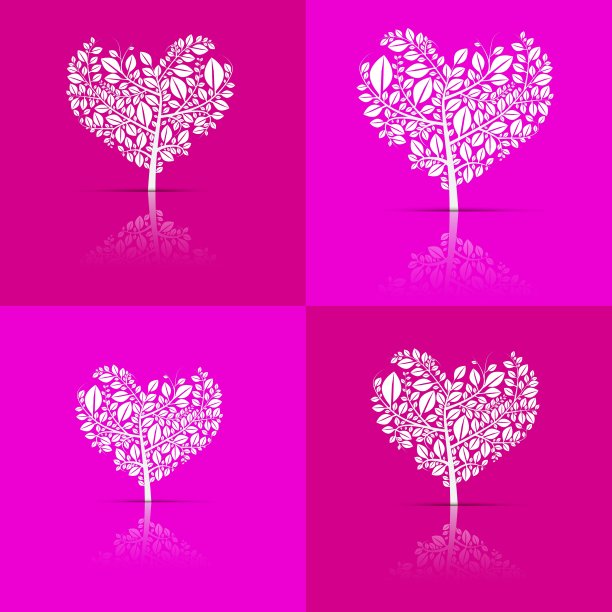 抽象的心形树，设置在紫色和粉红色图片下载