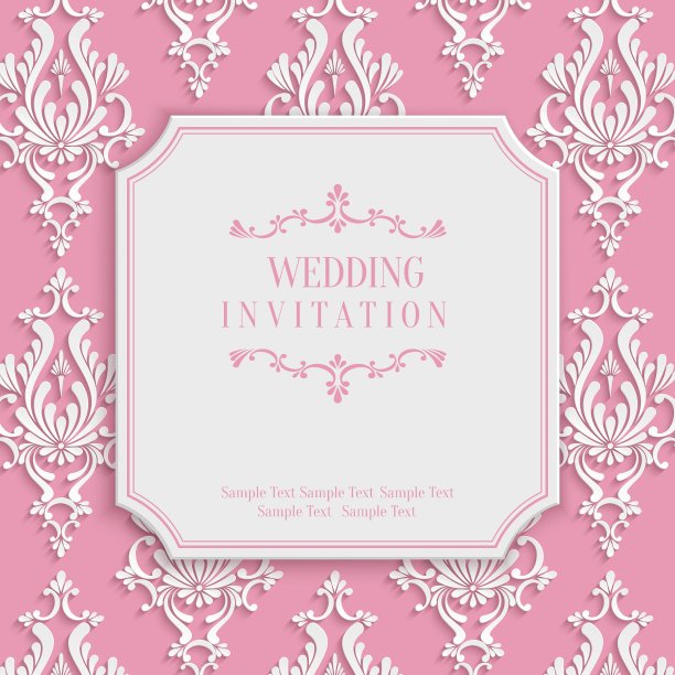 粉红色复古邀请卡与3d花卉图片下载