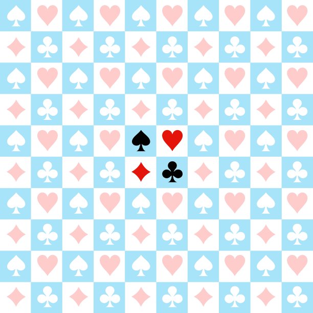 纸牌花色与蓝白色背景的棋盘图片下载