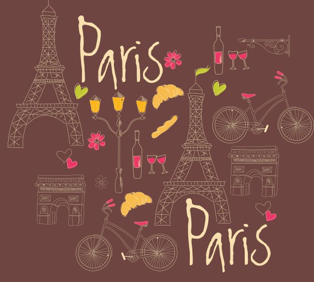 巴黎符号明信片手绘图片下载