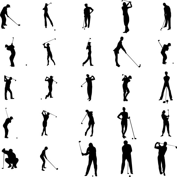 高尔夫球手剪影设置图标简单的风格图片下载