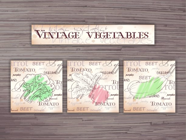 复古手绘蔬菜套抽认卡上图片下载