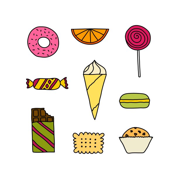 手绘图标饼干巧克力蛋糕图片下载