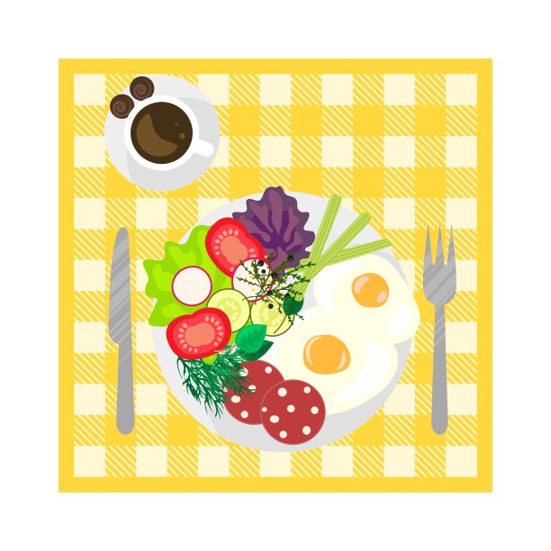 早餐在桌布上俯视图图片下载