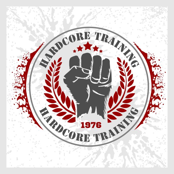 硬核训练-拳头和花环古董标签图片下载