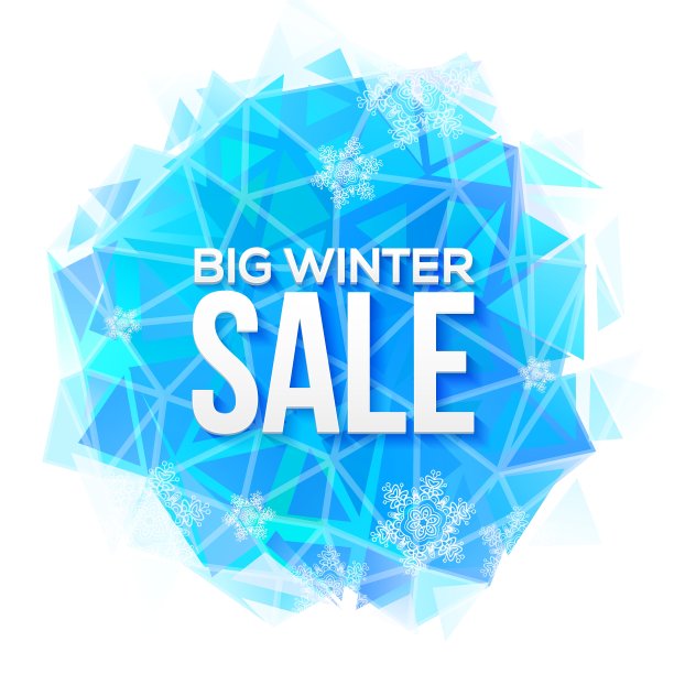 蓝色的冰和雪花上的冬季大减价的标志图片下载