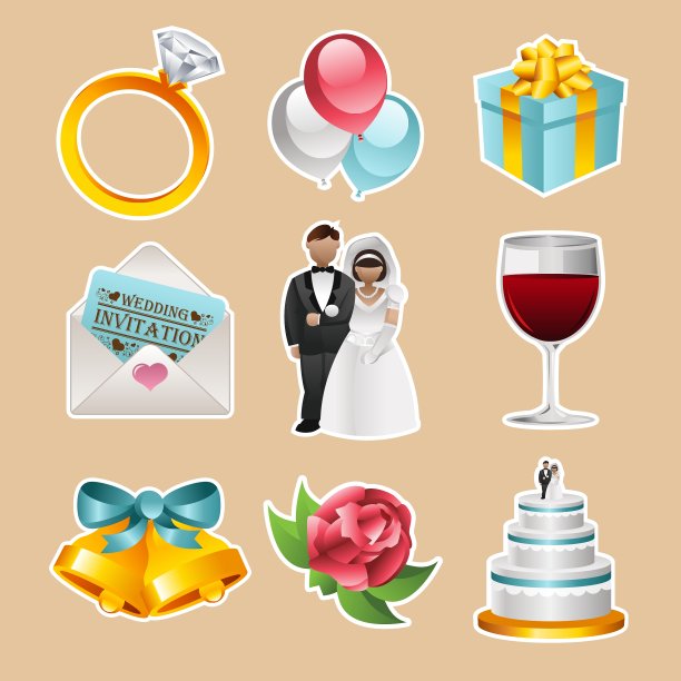 丰富多彩的婚礼图标图片下载