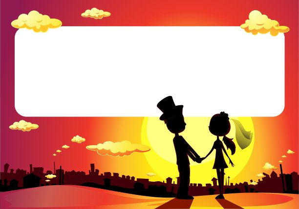 婚礼剪影在日落框架图片下载