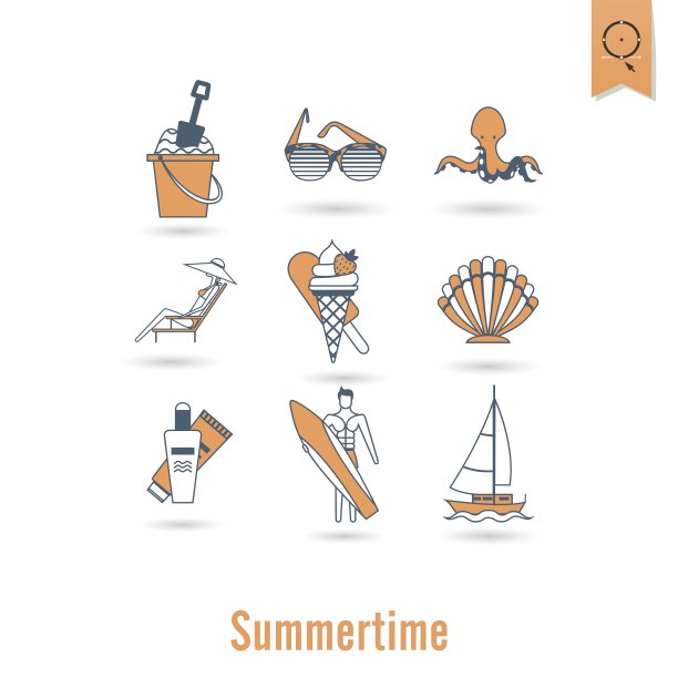 夏季和海滩简单的平面图标图片下载
