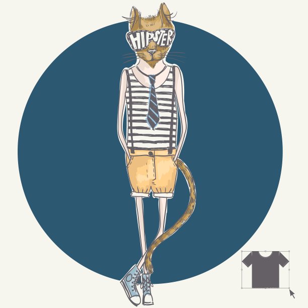 手绘时尚肖像潮猫图片下载