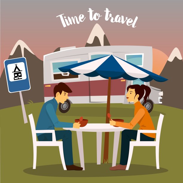 坐在露营者附近的男人和女人图片下载