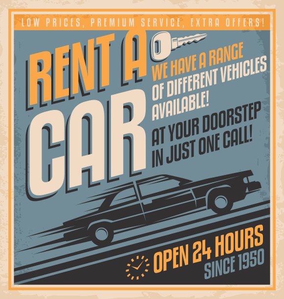 汽车租赁的复古促销标签图片下载