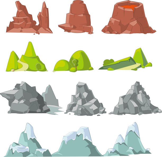 山丘和山脉卡通布景图片下载