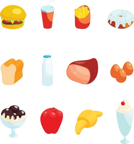 食物图标设置卡通风格图片下载