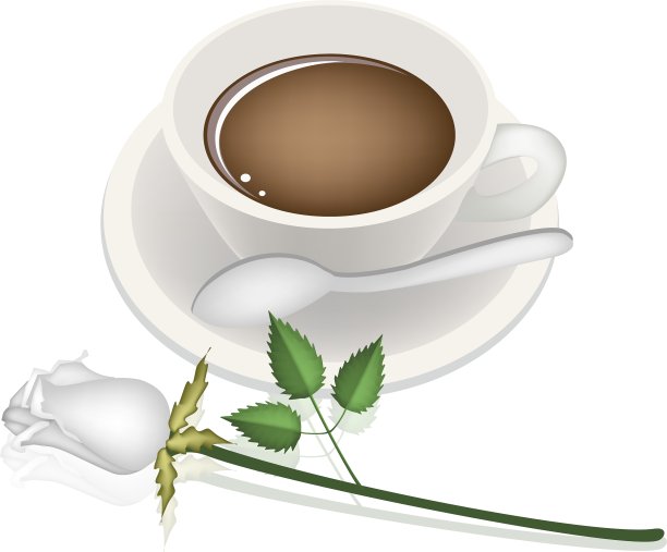 一杯热咖啡和白玫瑰图片下载