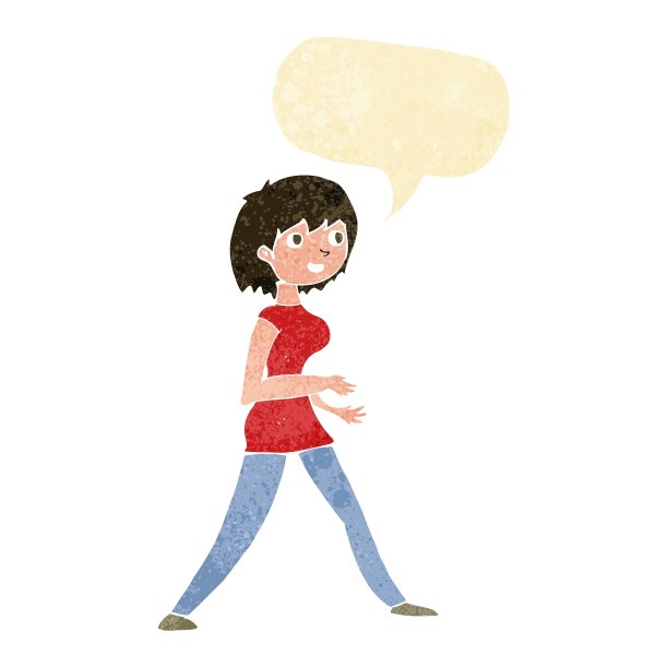 卡通女人走路带着泡泡说话图片下载