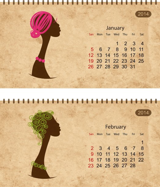 2014年日历，女性简介在垃圾纸上图片下载