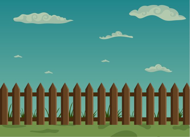 木栅栏和绿草与天空图片下载