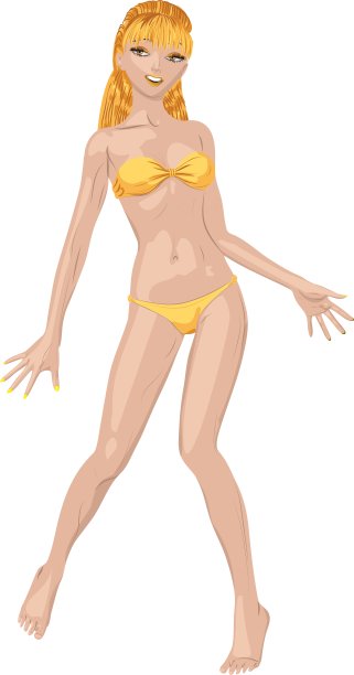 穿黄色比基尼的女孩图片下载