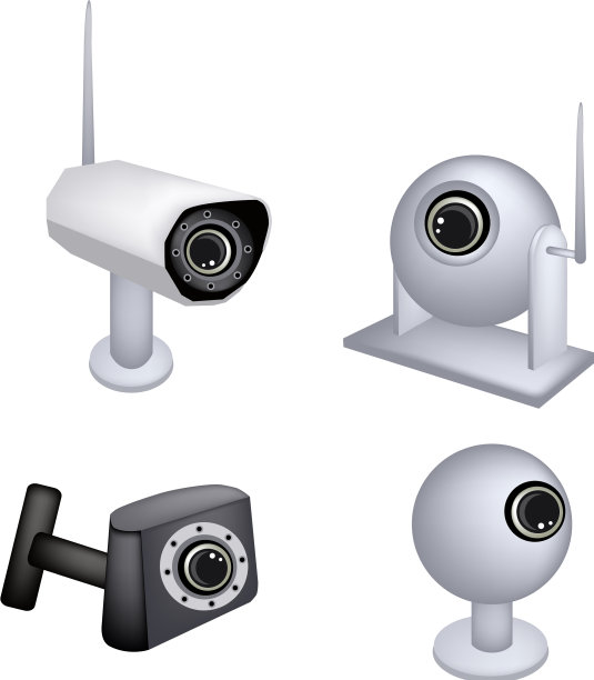 一套在白色背景的闭路电视安全摄像头图片下载