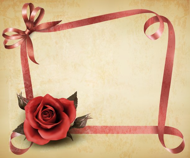 复古的假日背景与红玫瑰和丝带图片下载