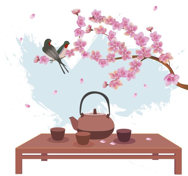 樱花明信片广告茶和咖啡图片下载