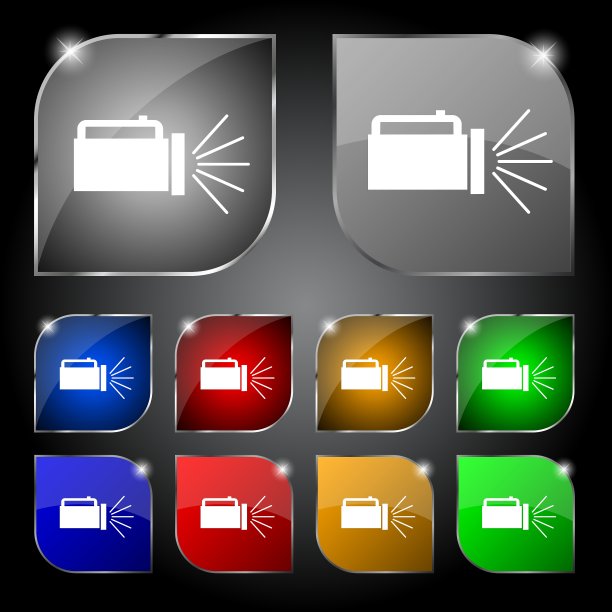 手电筒图标标志十套彩色按钮图片下载