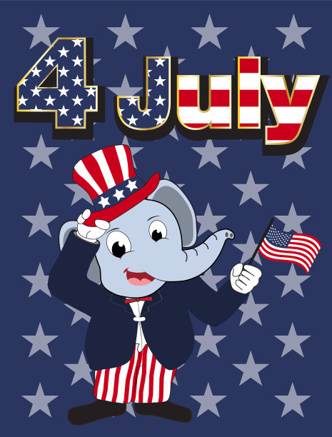 大象头像卡通人物欢快在7月4日图片下载