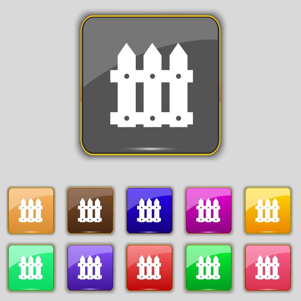 栅栏图标标志设置为11个颜色的按钮图片下载