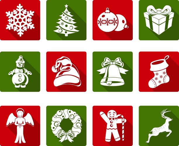 扁平圣诞图标套装图片下载