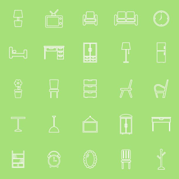 绿色背景上的家具线条图标图片下载