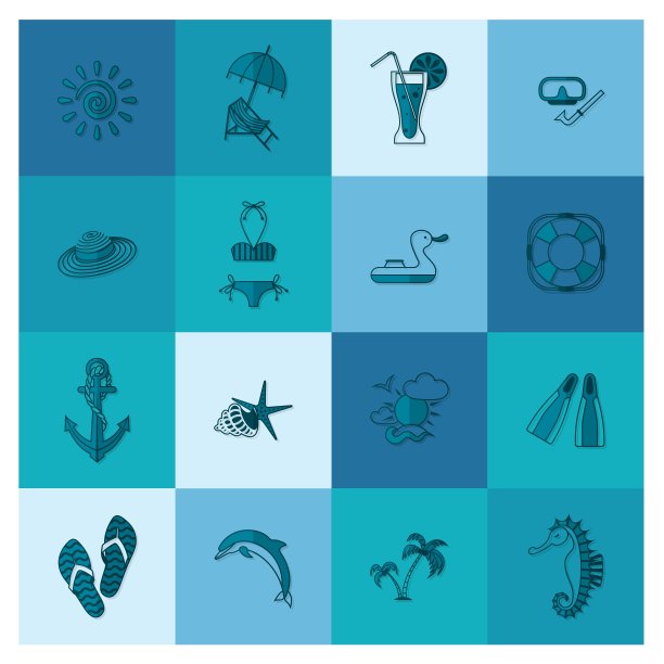 夏季和海滩简单的平面图标图片下载
