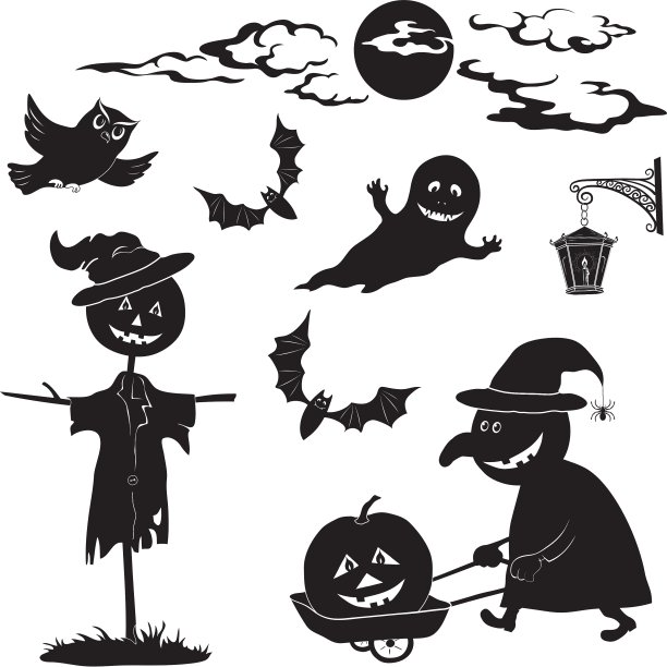 万圣节卡通设置黑色剪影图片下载