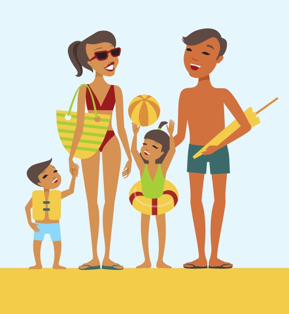 海滩上的一家人图片下载