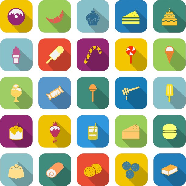 甜点颜色图标与长阴影图片下载