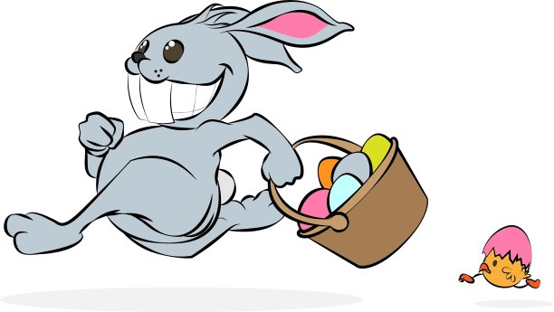 卡通复活节兔子装满了鸡蛋和篮子图片下载