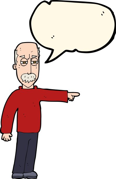 卡通老人打手势“讲话出去”图片下载
