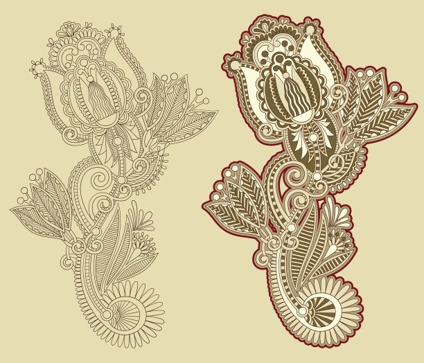 线条艺术华丽的花卉设计图片下载