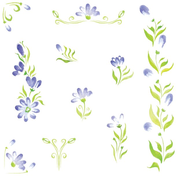 水彩花在不同的风格图片下载