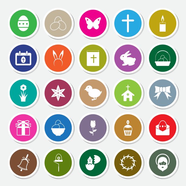 复活节图标设置圆贴纸图片下载