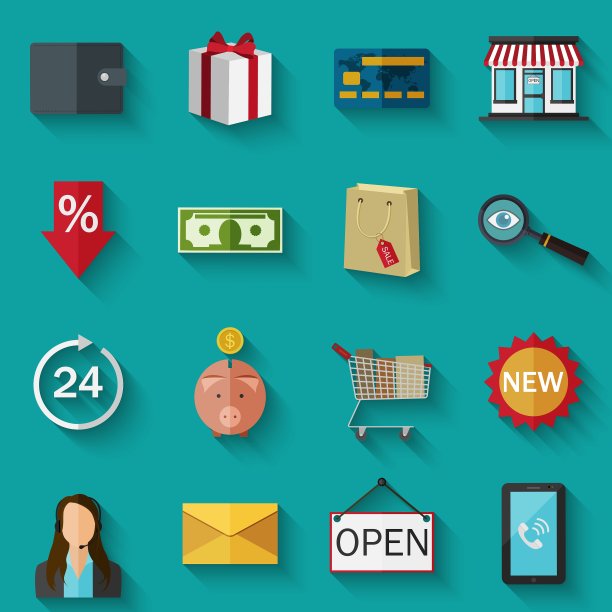 一组带阴影的单色图标概念图片下载