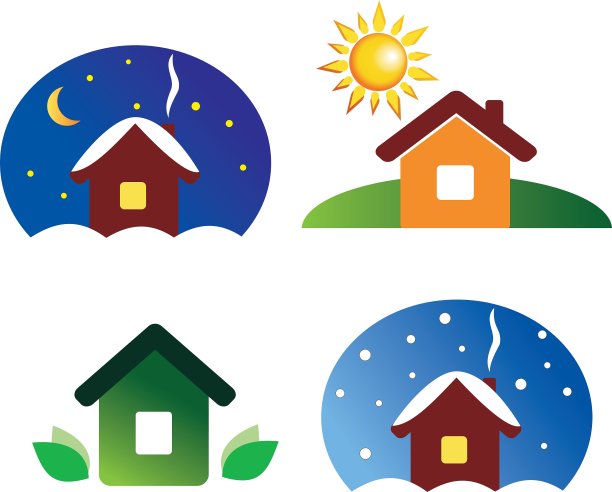 一套房子图标不同的季节和天气图片下载