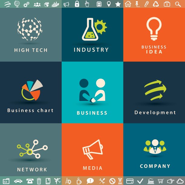 抽象的业务和技术图标集图片下载