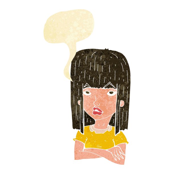 卡通女孩抱着双臂，带着泡泡说话图片下载