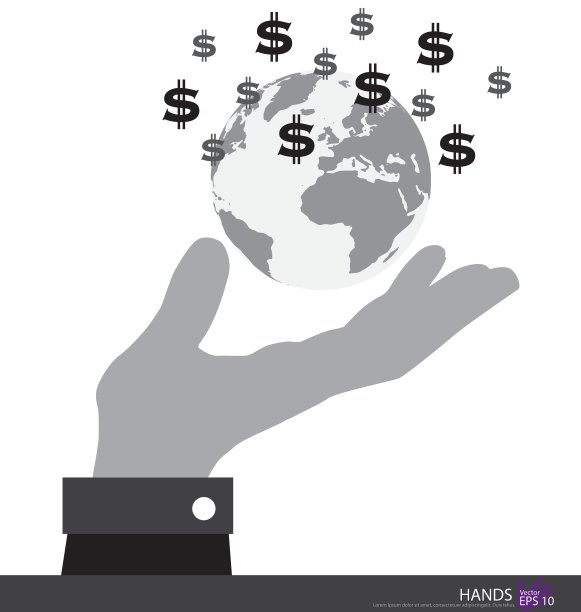 用美元符号握着地球的手图片下载