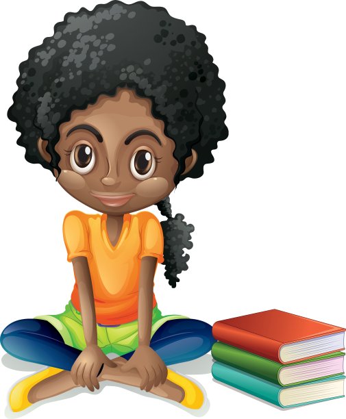 一个年轻的黑人女孩坐在她的书旁边图片下载