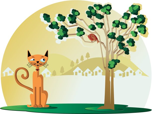 猫和鸟在树上图片下载