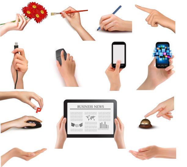 一组手持不同业务对象的手图片下载